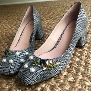 J Crew Celia Glen Plaid Jeweled Embellished Court Pump. Size 8.5